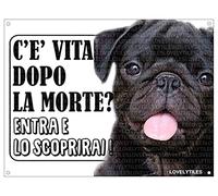 Lovelytiles Carlino Nero ATTENTI al Cane Esiste LA Vita Dopo LA Morte? Targa Cartello INSEGNA (Metallo)