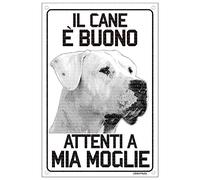 Lovelytiles Dogo Argentino Il Cane è Buono attenti a mia Moglie Targa in Metallo (15X20)
