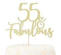 LOVENJOY 55 e Favoloso Topper Torta Compleanno Oro Glitterato 55th Happy Birthday per Decorazioni Torta Compleanno