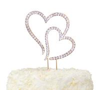 LOVENJOY Cake Topper Matrimonio Oro Rosa Doppi Cuori di Cristallo Topper per Torta Decorazione per Torta Nuziale Anniversari, Confezione Regalo