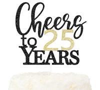 LOVENJOY Cheers to 25 Years Cake Toppers for Happy 25th Birthday Anniversary Cake Decorations, doppio lato glitter nero e oro