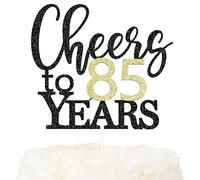 LOVENJOY Cheers to 85 Years Cake Topper per decorazioni per torta felice 85° compleanno, glitter su due lati, nero e oro