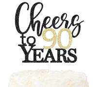 LOVENJOY Cheers to 90 Years Cake Topper per decorazioni per torta felice 90° compleanno, glitter su due lati, nero e oro