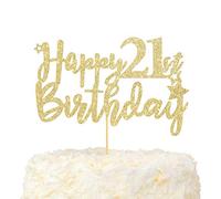 LOVENJOY Happy 21th Birthday Cake Topper Oro Glitterato Hello 21 e Favolosa Decorazioni Torta Compleanno
