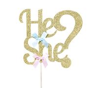 LOVENJOY Lui o Lei Cake Topper Oro - He or She Gender Reveal Party & Baby Shower Compleanno Decorazione per Torta