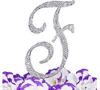 LOVENJOY Personalizzata Lettera F Cristallo Strass Iniziale Matrimonio Fidanzamento Compleanno Addio Al nubilato Decorazione Torta Topper Argento (9,4 cm), Confezione Regalo