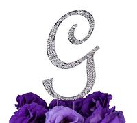 LOVENJOY Personalizzata Lettera G Cristallo Strass Iniziale Matrimonio Fidanzamento Compleanno Addio Al nubilato Decorazione Torta Topper Argento (9,4 cm), Confezione Regalo