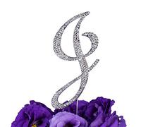 LOVENJOY Personalizzata Lettera J Cristallo Strass Iniziale Matrimonio Fidanzamento Compleanno Addio Al nubilato Decorazione Torta Topper Argento (9,4 cm), Confezione Regalo
