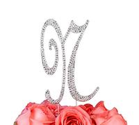 LOVENJOY Personalizzata Lettera N Cristallo Strass Iniziale Matrimonio Fidanzamento Compleanno Addio Al nubilato Decorazione Torta Topper Argento (9,4 cm), Confezione Regalo