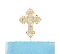 LOVENJOY Topper per Torta Croce Cristallo Strass Cross Cake Decorazione per Matrimonio Religioso Battesimo Prima Comunione Cresima