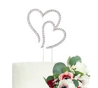 LOVENJOY Topper Torta Matrimoniale Argento Doppi Cuori di Cristallo Anniversari Decorazione per Torta Nuziale, Confezione Regalo