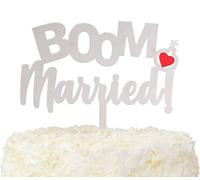 LOVENJOY Topper Torta Matrimoniale Boom Married Torta Nuziale Decorazione Acrilico Argento Specchiato, Confezione Regalo