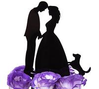LOVENJOY Topper Torta Matrimoniale Silhouette Sposi con Cane Cake Topper Matrimonio, Confezione Regalo