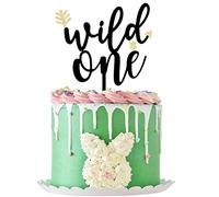 LOVENJOY Wild One - 1° Decorazione per Torta di Compleanno, con Glitter Nero e Oro, con Scritta "Where the Wild Things Are Party Supplies per il Primo Bambino, in Confezione Regalo