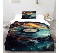 LOVEROGD Disco in vinile cosmico Set Copripiumino 2 Pezzi Con Stampa 3D Theme Copripiumino Con 1 Federe Con Federe in Microfibra Ultra Morbida Single（135x200cm）