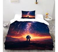 LOVEROGD Galassia astronauta Set Di Biancheria Da Letto 2 Pezzi Con Stampa 3D Stellar Themes Copripiumino Con 1 Federe in Microfibra Morbida E Leggera Single（135x200cm）