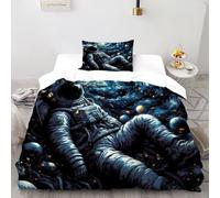 LOVEROGD Galassia astronauta Set Di Biancheria Da Letto Per 2 Pezzi Con Stampa 3D Stellar Themes Copripiumino Con 1 Federe Con Federe in Microfibra Ultra Morbida Single（135x200cm）
