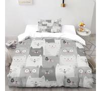 LOVEROGD Gatti grigio bianco Set Di Biancheria Da Letto 2 Pezzi Con Stampa 3D Cute House Pets Copripiumino Con 1 Federe in Microfibra Morbida E Leggera Single（135x200cm）