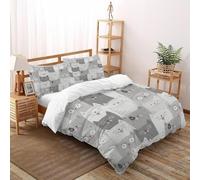 LOVEROGD Gatti grigio bianco Set Di Biancheria Da Letto 3 Pezzi Con Stampa 3D Cute House Pets Copripiumino Con 2 Federe Con Federe in Microfibra Ultra Morbida Double（200x200cm）