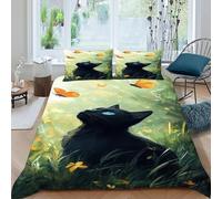 LOVEROGD Gatto nero giallo Set Di Biancheria Da Letto Per 3 Pezzi Con Stampa 3D Wildlife Animal Theme Incluso Copripiumino Con 2 Federe in Microfibra Morbida E Leggera King(220x240cm)