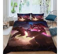 LOVEROGD Godzilla Kong Set Copripiumino 3 Pezzi Con Stampa 3D Animal Theme Fauna selvatica Copripiumino Con 2 Federe Con Federe in Microfibra Ultra Morbida King(220x240cm)