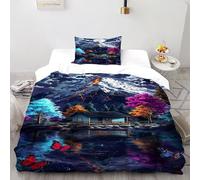 LOVEROGD Lago di montagna Set Di Biancheria Da Letto Per 2 Pezzi Con Stampa 3D Fauna selvatica Animali marini Copripiumino Con 1 Federe Con Federe in Microfibra Ultra Morbida Single（135x200cm）