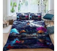 LOVEROGD Lago di montagna Set Di Biancheria Da Letto Per 3 Pezzi Con Stampa 3D Fauna selvatica Animali marini Incluso Copripiumino Con 2 Federe in Microfibra Morbida E Leggera King（220x240cm）