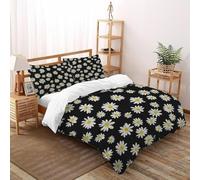 LOVEROGD Margherite nere Set Di Biancheria Da Letto 3 Pezzi Con Stampa 3D Simple PastoralPlants Incluso Copripiumino Con 2 Federe in Microfibra Morbida E Leggera Super King（260x220cm）