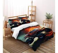 LOVEROGD Monster truck Set Copripiumino 3 Pezzi Con Stampa 3D Sports Theme Copripiumino Con 2 Federe Con Federe in Microfibra Ultra Morbida Double（200x200cm）
