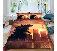 LOVEROGD Paesaggio urbano di Godzilla Set Di Biancheria Da Letto 3 Pezzi Con Stampa 3D Animal Themes Wildlife Incluso Copripiumino Con 2 Federe in Microfibra Morbida E Leggera King(220x240cm)