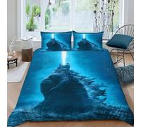 LOVEROGD Raggio di Godzilla Set Copripiumino 3 Pezzi Con Stampa 3D Animal Themes Wildlife Incluso Copripiumino Con 2 Federe Con Federe in Microfibra Ultra Morbida King(220x240cm)