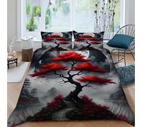 LOVEROGD Red Tree Full Moon Set Di Biancheria Da Letto Per 3 Pezzi Con Stampa 3D Illustrazioni di piante Copripiumino Con 2 Federe in Microfibra Morbida E Leggera King（220x240cm）