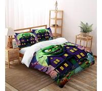 LOVEROGD Testa mostro verde Set Copripiumino 3 Pezzi Con Stampa 3D Temi di Halloween Copripiumino Con 2 Federe Con Federe in Microfibra Ultra Morbida Super King（260x220cm）