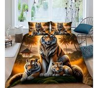 LOVEROGD Tiger Palm Tree Set Copripiumino 3 Pezzi Con Stampa 3D Temi animali Fauna selvatica Incluso Copripiumino Con 2 Federe in Microfibra Morbida E Leggera King（220x240cm）