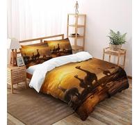 LOVEROGD Tramonto dei Dinosauri Set Di Biancheria Da Letto Per 3 Pezzi Con Stampa 3D Aesthetic PrehistoricAnimals Copripiumino Con 2 Federe in Microfibra Morbida E Leggera Super King（260x220cm）
