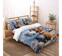 LOVEROGD Volpe Volpe con corna Set Copripiumino 3 Pezzi Con Stampa 3D Cute Forest Pets Neve Copripiumino Con 2 Federe Con Federe in Microfibra Ultra Morbida Super King（260x220cm）