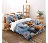 LOVEROGD Volpe Volpe con corna Set Di Biancheria Da Letto Per 3 Pezzi Con Stampa 3D Cute Forest Pets Neve Incluso Copripiumino Con 2 Federe in Microfibra Morbida E Leggera Double（200x200cm）