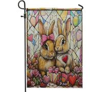 Lover'S Day Bunny Rabbit Stained Glass Animal Couple Bandiera Stagionale Bandiera Da Cortile Moda Bandiere Per Casa Decorazione Soggiorno 30X45Cm