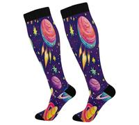 Lover'S Day Cute Cartoon Planet Calze Contenitive Calze Antitrombo Graduata Calzini Per Lavoro Giri In Bici Gravidanza Trekking 1 Paio 50Cm
