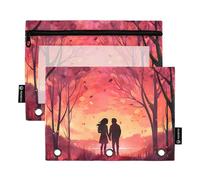 Lovers in Autumn Forest - Astuccio per raccoglitori a 3 anelli, con cerniera, con finestra trasparente, per ufficio, confezione da 2, Multicolore, one sizex2, Astuccio per matite