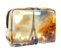 Lovers on The Paris - Trousse per cosmetici, da donna, grande, in PVC, con cerniera, Multi, 18.5x7.5x13cm/7.3x3x5.1in, Beauty case