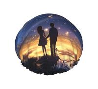 Lovers Starlight Night Print Cuffia da a per Donna Cuffia da Bagno Impermeabile a Doppio Strato Elastica Riutilizzabile Cappello da a Protezione per Capelli Cappello da Bagno per Spa Salon Bathing L