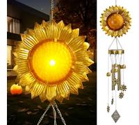 LOVERUIS Campanelli a vento solare con girasole, luci solari per esterni con campanelli a vento, regali di girasole per donne, mamma, nonna, decorazione da giardino per patio, cortile, sentiero