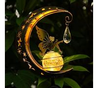 LOVERUIS Luci solari da giardino per esterni, lampada a forma di luna, impermeabile, luce solare da giardino con sfera di vetro crepitato, luci a LED a forma di angelo, decorazione per tomba, balcone