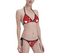 Loves Hearts Flowers Costume da Bagno A Due Pezzi con Lacci Bikini Bagno Push-Up Swimwear per Vacanze Spiaggia Low Waist