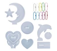 Loves - Stampi in silicone per cornici fotografiche con base, adatti per resina epossidica, creazione di gioielli, decorazioni per la casa, stella, luna, delfini, amore, cuore, stampo con staffa di