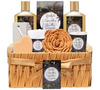 LOVESTEE Cesti regalo di Natale per le donne, regali spa per le donne, bagno e set per il corpo alla vaniglia alla lavanda, incluso gel doccia, asciugamano da bagno, pietra pomice, bagno a bolle