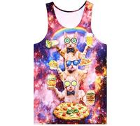 Loveternal Canotta Canotta da Uomo Stampa 3D Pizza Cat Stampa Birra Estate Street Style Camicia Muscolare Camicia Muscolare XL