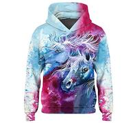 Loveternal Felpe Ragazzo Teen Ragazzi Ragazze Felpe con Cappuccio 8 Anni 3D Divertenti Stampa Felpa Cavallo Colorato Autunno Pullover con Cappuccio Top per Lo Sport XL