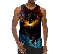 Loveternal Uomo Galassia Lupo Canotta 3D Digital Gilet Estate Casual Fresco Senza Maniche Tees L